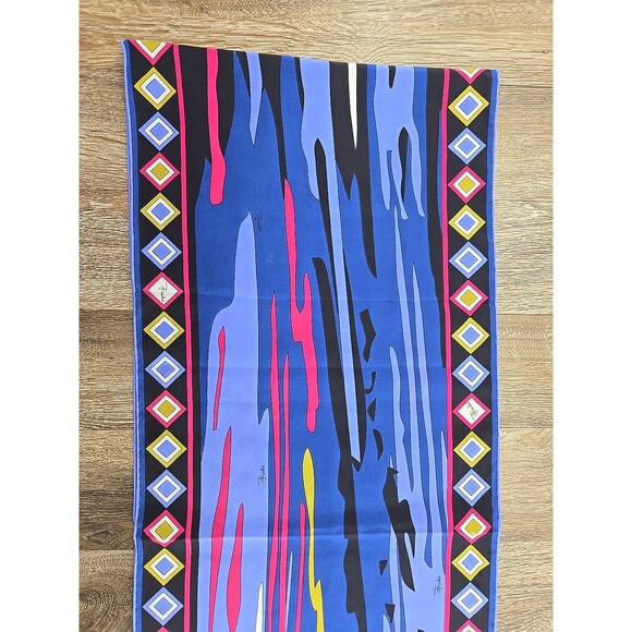 Emilio Pucci Long Neck Scarf Multicolor 100% Silk Rolled Hem Designer 65"x12.5" - Picture 3 of 8